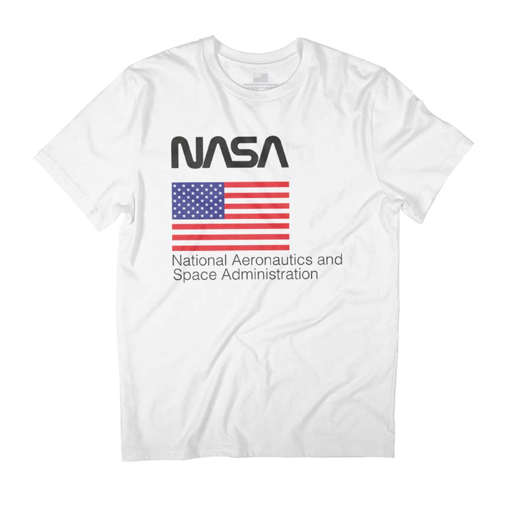 NASA Worm Text Logo And US Flag Men's T-Shirt product image 1