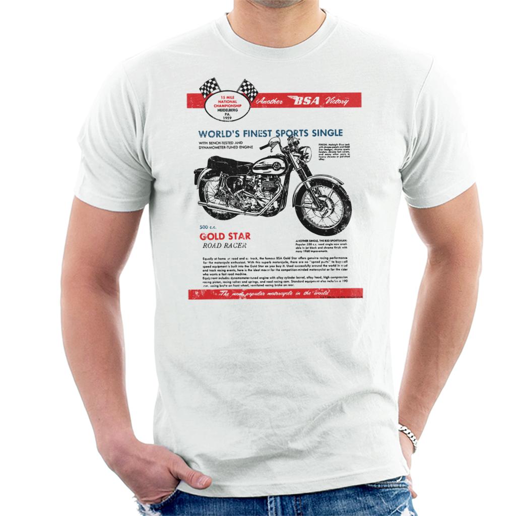 BSA 500 Gold Star Road Racer Motorcycle Ad Men's T-Shirt product image 1