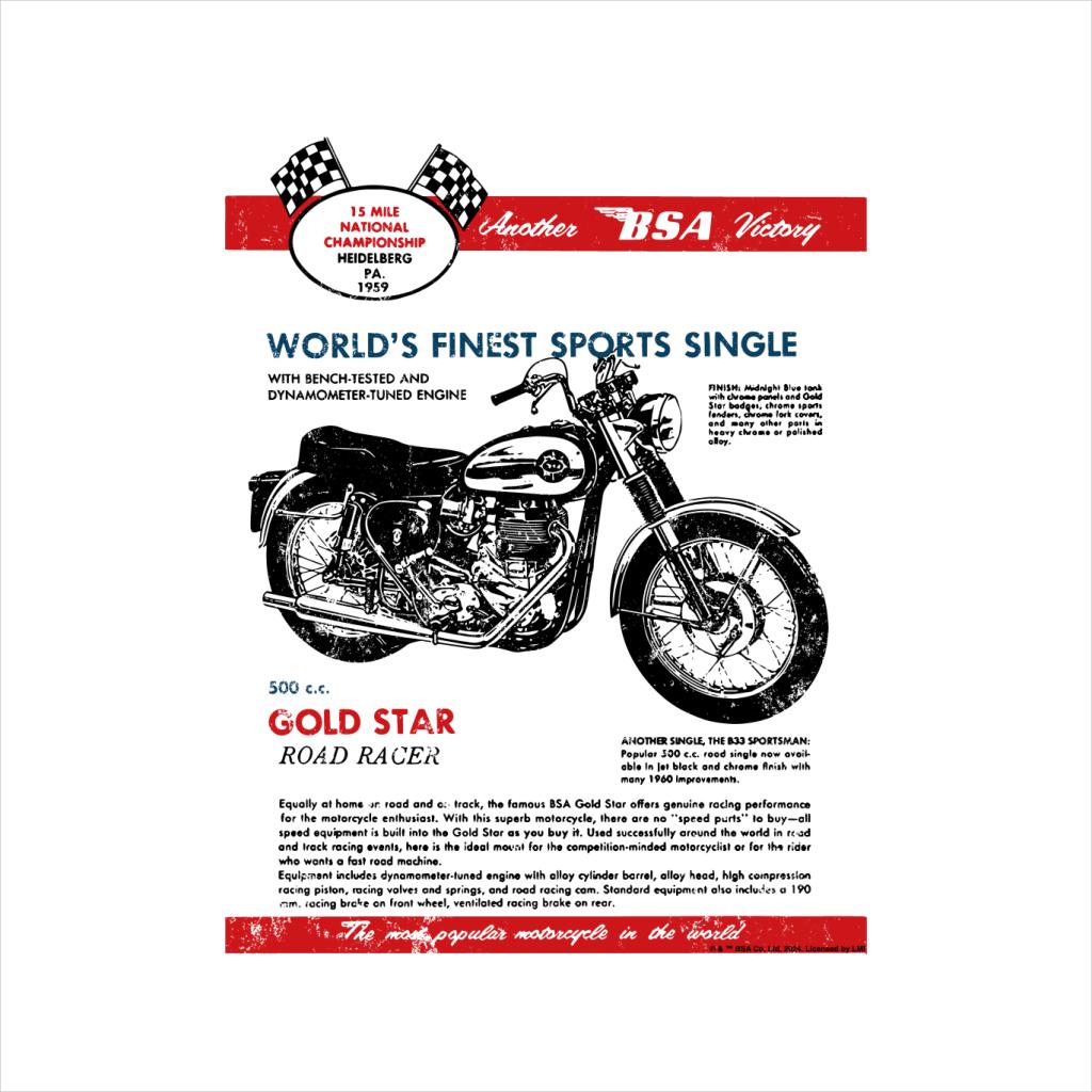 BSA 500 Gold Star Road Racer Motorcycle Ad Men's T-Shirt product image 2