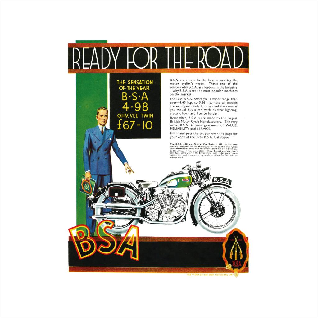 BSA OHV Vee Twin Motorcycle Ready For The Road Men's T-Shirt product image 2